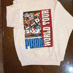 NWT Vintage Puma World Tour Large Country Flag Sweatshirt Crewneck Gray Med